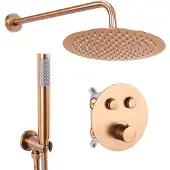 REA Inbouw Regendoucheset Lungo Copper Brush Met Thermostaat + Box