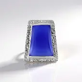 Cavill - Zilveren Hanger - 925 Sterling Zilver Platina Geplateerd - Blauwe Chalcedoon 9,45 ct Fancy Cabochon - Elegant Sieraad 22x18 mm