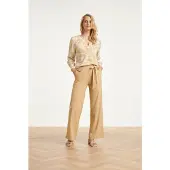 Smashed Lemon Wijde pantalon in comfortabele travelstof met strikceintuur |