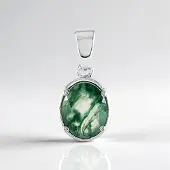Cavill - Hanger - 925 Sterling Zilver Geplatineerd - Mosagaat 1,36 ct Ovaal Slijpsel - Natuurlijke Groene Edelsteen - Elegant & Lichtgewicht