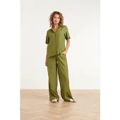 Smashed Lemon Stijlvolle wide-leg broek met gladde tailleband |