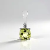 Cavill - 925 Sterling Zilver Geplatineerd - Zilveren Hanger met 1,405 ct Limoenkwarts en Witte Topaas 0,038 ct - Elegant Antiek Kussen