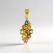 Cavill - Vergulde 925 Sterling Zilver Hanger met 1,759 ct Blauwe en Roze Saffier Peervormig en Ovaal - Kleurrijk Elegant Design 27x11 mm