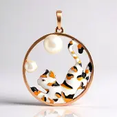 Cavill - Zilveren Hanger Rosé Verguld - 925 Sterling Zilver - Witte Zoetwater Kweekparel 6mm en 4mm - Elegante Dames Sieraden met Kattenmotief