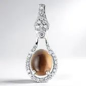 Cavill - Zilveren Hanger Botswana Agaat 2,36 ct Ovaal Cabochon - 925 Sterling Zilver - Zirconia 0,779 ct - Modern Elegant Sieraad Dames