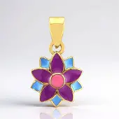 Cavill - Vergulde Zilveren Hanger - 925 Sterling Zilver - Bloemenmotief met Roze, Paarse en Blauwe Accenten - Lichtgewicht Elegant Sieraad 16x10 mm