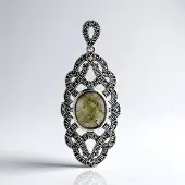 Cavill - Zilveren hanger 925 Sterling - Labradoriet 3 4 ct ovaal uit Madagaskar - Vintage art deco stijl met Oostenrijkse marcasieten 0 54 ct
