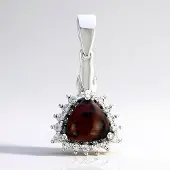 Cavill - Zilveren Hanger - 925 Sterling Zilver - Mahonie Obsidiaan Triljant Cabochon 1,6 ct - 15 Witte Topaas 0,257 ct - Elegant Tijdloos 26x13 mm