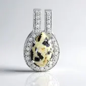 Cavill - Zilveren hanger - 925 Sterling zilver - Dalmatiër Jaspis 3,88 ct peervorm - 29 pavé zirkonia 0,685 ct - Elegant dames sieraad 25x14,5 mm