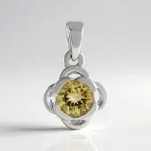 Cavill - Zilveren Hanger - 925 Sterling Zilver Geplatineerd - 0,72 ct Gele Beril Ronde Briljant - Elegant Bloem Zilverdesign 17x11 mm