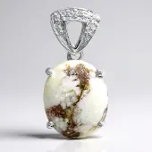 Cavill - Zilveren Hanger met Magnesiet 3,61ct Ovaal Cabochon & Witte Topaas 0,042ct - 925 Sterling Zilver - Elegante Dames Sieraad