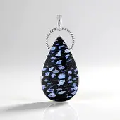 Cavill - Zilveren Hanger met 24ct Versteend Jambi Palhout - 925 Sterling Zilver Geplateerd Platina - Peervormige Cabochon - Uniek Indonesisch Sieraad