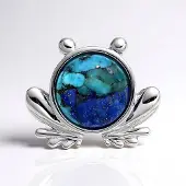 Cavill - Zilveren Hanger - 925 Sterling Zilver - Lapis Lazuli & Turkoois 4,8 Ct - Rond Cabochon 11 mm - Kikker Sieraad