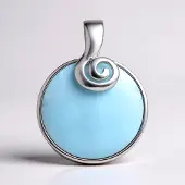 Cavill - Zilveren hanger 925 sterling zilver - Larimar 14,25 ct ronde cabochon - Hemelsblauw elegant sieraad - 33,5x25 mm handgemaakt