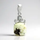 Cavill - Zilveren Hanger - 925 Sterling Zilver - Magnesiet 3,8 ct Antieke Kussen Cabochon - Witte Topaas 0,055 ct - Elegant Klassiek Design