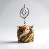 Cavill - 15,47 ct Braziliaanse Magnesiet Hanger - 925 Sterling Zilver - 14 Witte Topaas Pavé - Luxe Handgemaakte Kussen Cabochon
