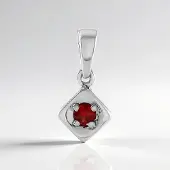 Cavill - Zilveren Hanger 925 Sterling Zilver Geplatineerd - Tanzania Robijn 0,126 ct Ronde Briljant - Modern Ruitvormig Design - Luxe Sieraad