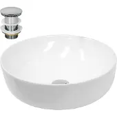LuxeBath Wastafel rond 400x400x135 mm, wit, keramiek - incl. afvoergarnituur zonder overloop