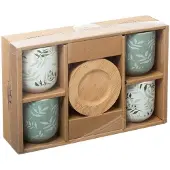 Secret De Gourmet Keramische Mok Set - 4 stuks, Wit-Groen, 130 mL