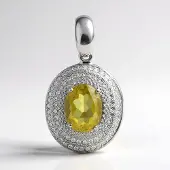 Cavill - Zilveren Hanger - 925 Sterling Zilver - Braziliaanse Olijfkwarts 1,5 ct Ovaal - 146 Zirkonen Pavé - Elegante Tijdloze Sieraden