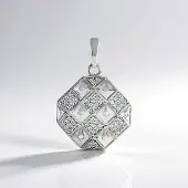 Cavill - 925 Sterling Zilveren Hanger met 60 Cambodjaanse Zirkonen (0,377 ct) - Modern Achthoekig Geometrisch Design - Elegante Dames Sieraad 28x19 mm