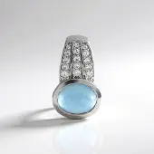Cavill - Zilveren Hanger Geplatineerd 925 Sterling - Ofiki Aquamarijn 1,858 Ct Ovaal Cabochon - Zilveren Zirconia's Pavé - Elegant & Tijdloos 18x11 mm