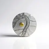 Cavill - Zilveren Hanger - 925 Sterling Zilver Geplatineerd - Gele Zirkoon 0.39 ct & 22 Zirkonen 0.15 ct - Modern Slangenpatroon