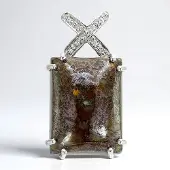 Cavill - Dinosaurus Kwarts Hanger 19 57 ct Baguette Cabochon - 925 Sterling Zilver - 9 Zirkonia 0 065 ct - Elegant Natuurlijk Sieraad