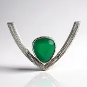 Cavill - Zilveren Hanger - 925 Sterling Zilver - Groene Chalcedoon 2,432 ct - Triljant Cabochon - Modern V Design - MONOSONO Collection