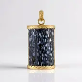 Cavill - Zilveren hanger 925 Sterling verguld - 37 ct Versteend Jambi Palhout Baguette cabochon - Modern elegant sieraad 47x22 mm
