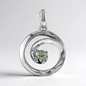 Cavill - Zilveren Hanger 925 Sterling Zilver - 0,068 ct Madagaskar Demantoid Rondslijpsel - Spiraal Design - Modern en Elegant Groen