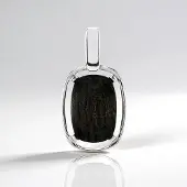 Cavill - Vintage Zilveren Hanger 925 Sterling - 0 85 ct Veeneik Moeraseik Steen - Elegante Cabochon Prong 22x11 mm