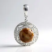 Cavill - Zilveren Hanger 925 Sterling Zilver - Dinosaurus Kwarts 10,79 ct Rond Cabochon - 56 Witte Topazen 1,05 ct - Elegant Sieraad 42x24,5 mm