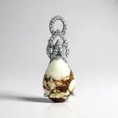 Cavill - Zilveren Hanger - 925 Sterling Zilver - 10,67 ct Magnesiet Peervorm Cabochon - 0,23 ct Witte Topaas Pavé - Elegante Braziliaanse Edelsteen