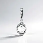 Cavill - Elegante Zilveren Dameshanger 925 Sterling Zilver - Ovale Cambodjaanse Zirkoon 1 29 ct - 28 Zirkoon Totaal 1 55 ct