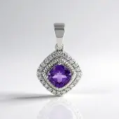 Cavill - Zilveren Hanger - 925 Sterling Zilver - Siberische Amethist 1,204 ct - Antiek Kussen 7 mm - Pavé 24 Zirkon 0,479 ct - Elegant