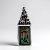 Cavill - Zilveren hanger met Abalone schelp baguette 11,5x7 mm - 925 Sterling zilver - 10 markasieten 0,06 ct - elegant handgemaakt dames sieraad
