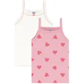 Petit Bateau Setje met katoenen kinderhemdjes met hartjesprint Meisjes Onderhemd - Rose/Oranje + Wit