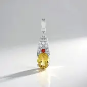 Cavill - Zilveren Hanger Geel Beril 1 51 ct - 925 Sterling Zilver Platina Verguld - Robijn & Zirkonen - Elegant Design 27x7 mm