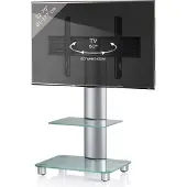 VCM Tosal TV-meubel met glazen voet, 1 glazen legbord en wielen, Zilverkleurig, matglas.