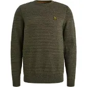 PME Legend Trui 'Pullover in mouliné cotton' olijfgroen