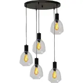Masterlight 5-lichts vide hanglamp - zwart - Porto met Nicolette clear glazen