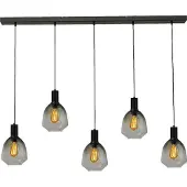 Masterlight 5-lichts hanglamp - zwart - Porto met Nicolette green glazen