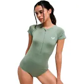 Roxy Essentials Dames Shorty Met Korte Mouwen En Rits Aan De Voorzijde