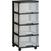 Curver VB 771319 Tray Système 4 x 20 L + Wheels, Plastique, Noir, 1.1000000000000001 x 1.1000000000000001 x cm