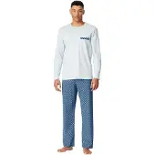 Schiesser Pyjama lang 'Comfort Nightwear' navy / lichtblauw / wolwit