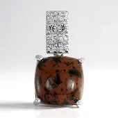 Cavill - Zilveren Hanger - 925 Sterling Zilver - 3,78 ct Mahonie Obsidiaan - 0,216 ct Witte Topaas - Vintage Kussencabochon - Uniek Vrouwen Sieraad