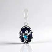 Cavill - Zilveren Hanger - 925 Sterling Zilver - Sodaliet 11 1 ct Ovaal & Sleeping Beauty Turkoois 0 18 ct - Filigraan Kolibrie Design Elegant