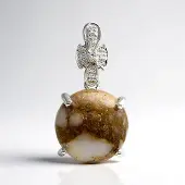 Cavill - Zilveren Hanger - 925 Sterling Zilver - Dinosaurus Kwarts 9,81 ct Ronde Cabochon - Witte Topaas Pavé - Elegante Unieke Edelstenen