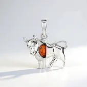 Cavill - Zilveren hanger 925 Sterling zilver met 0,17 ct natuurlijke Baltische barnsteen fancy cabochon 23x18 mm - Stijlvol accessoire